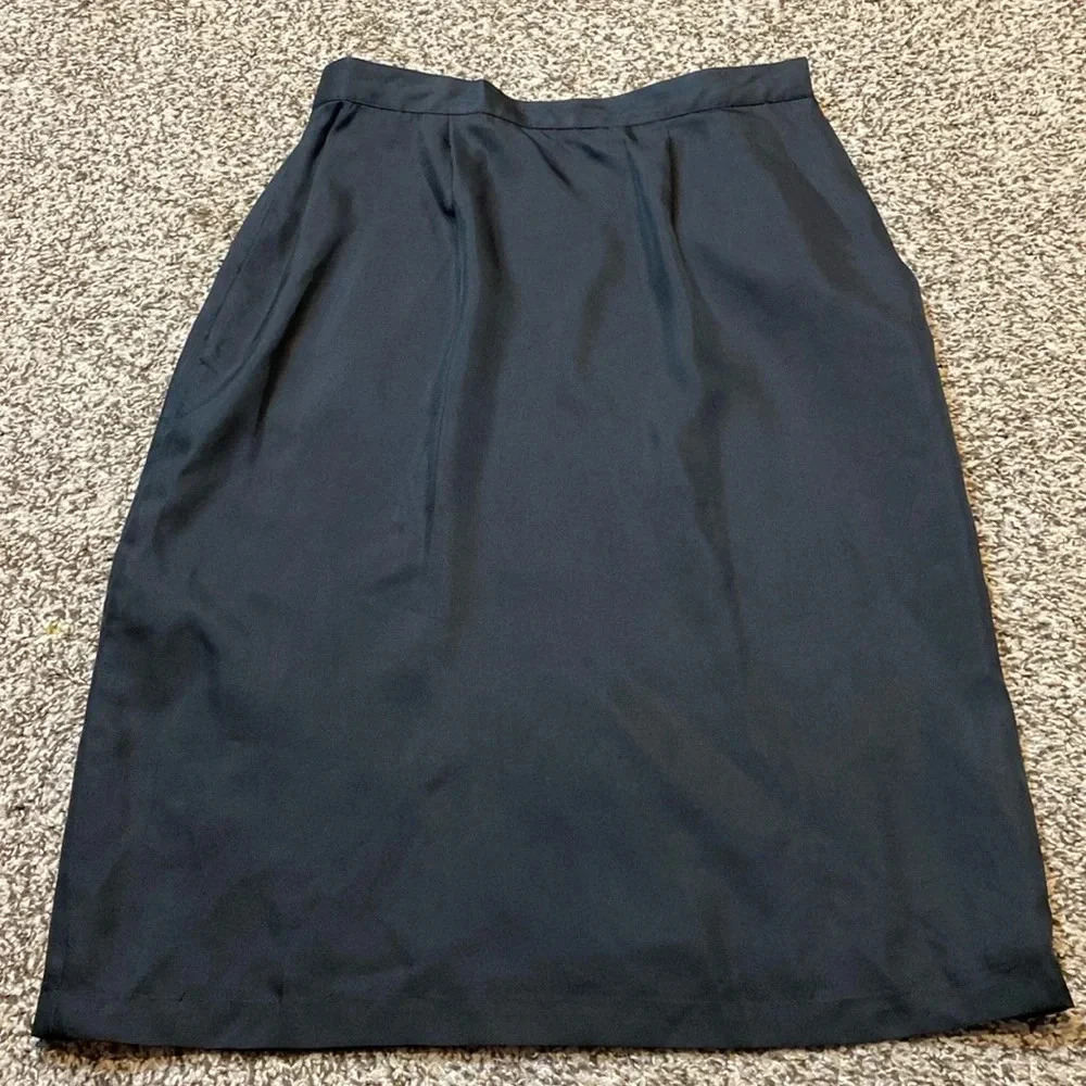 Vintage Frank Young 100% Silk Black High Waist Pencil Skirt